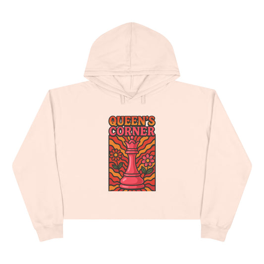 Queen's Corner Crop Hoodie - Colorful Floral Chess Design
