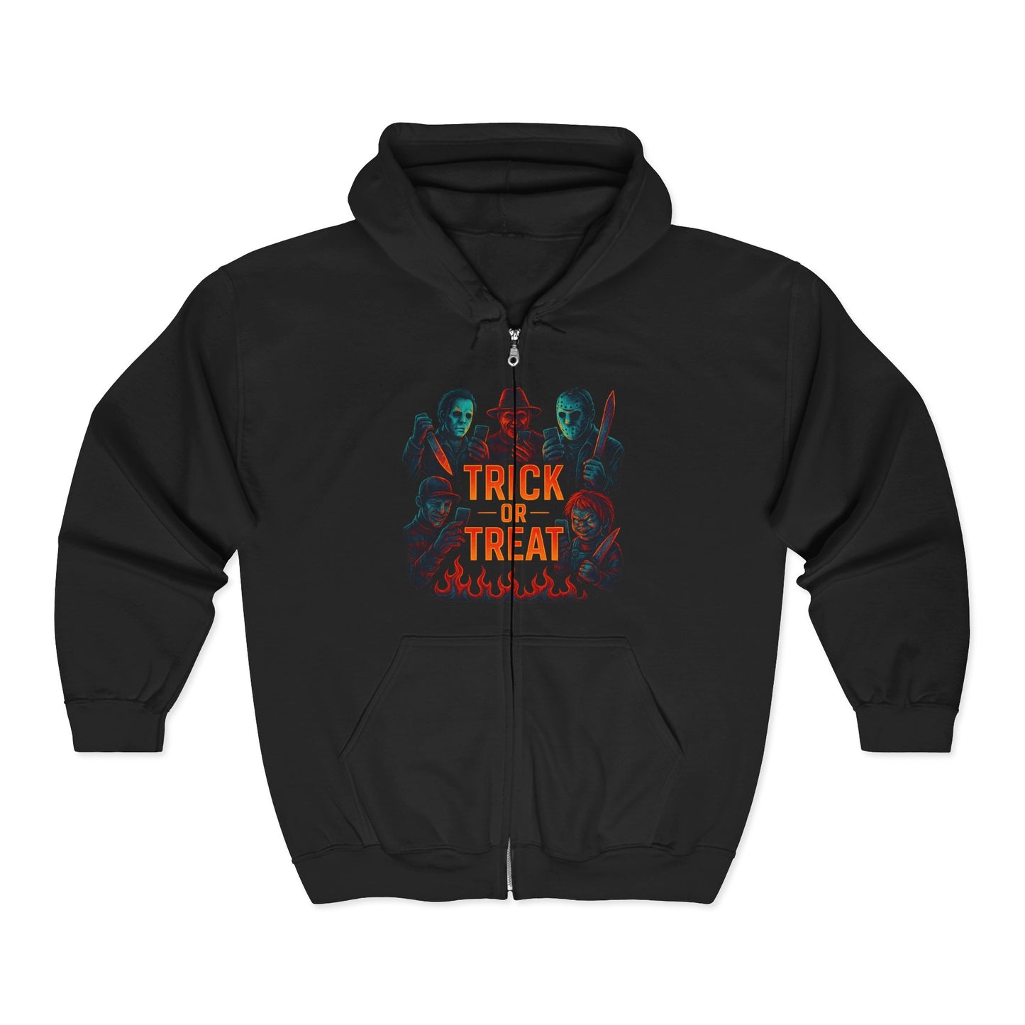 Trick or Treat Hooded Sweatshirt, Halloween Hoodie, Unisex Zip Up, Spooky Style, Fall Fashion, Cosplay Costume