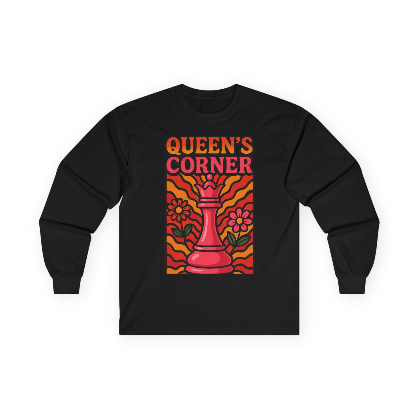 Queen's Corner Long Sleeve Tee - Retro Floral Design