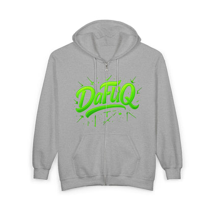 Cozy “DaFuQ” Full Zip Hoodie for All Seasons, Personalized Sweatshirt, Casual Lounge Wear, Gift for Her, Him, or Any Occasion