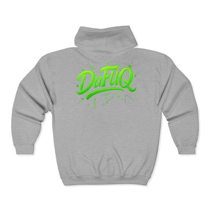 Cozy “DaFuQ” Full Zip Hoodie for All Seasons, Personalized Sweatshirt, Casual Lounge Wear, Gift for Her, Him, or Any Occasion