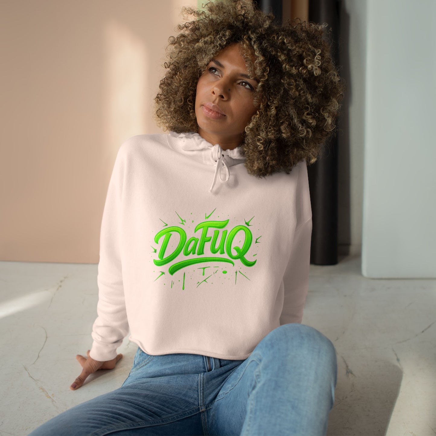 Crop Hoodie — 'DaFuq' Neon Graffiti Cropped Hoodie