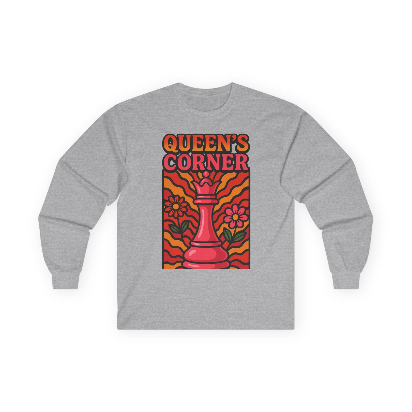 Queen's Corner Long Sleeve Tee - Retro Floral Design