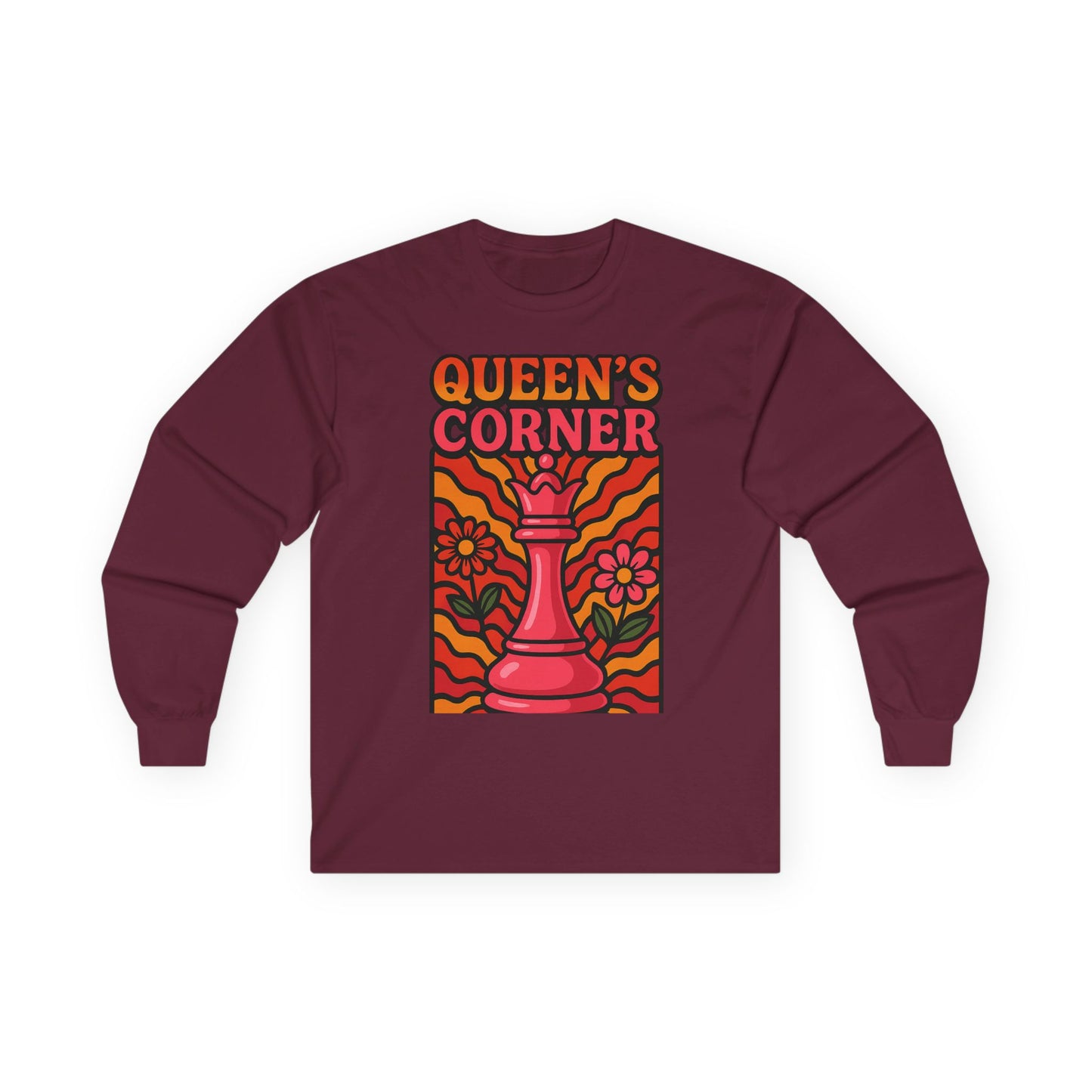 Queen's Corner Long Sleeve Tee - Retro Floral Design