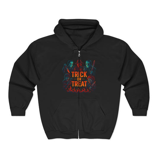 Trick or Treat Hooded Sweatshirt, Halloween Hoodie, Unisex Zip Up, Spooky Style, Fall Fashion, Cosplay Costume