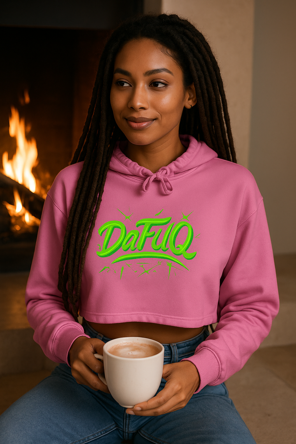 Crop Hoodie — 'DaFuq' Neon Graffiti Cropped Hoodie